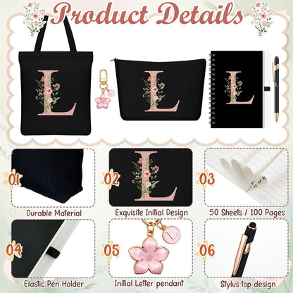 Talltalk 5 Pcs Personalized Women Gifts,Initial Tote Bag,Personalized Tote Bags,Graduation Gifts for Women