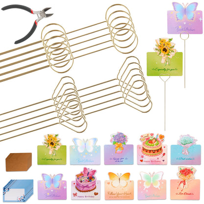 Round & Heart 40Pcs 11.8" Floral Picks Card Holders with Wire Cutter and 30 Cards, Golden Metal Florist Flower Bouquet Accessories Supplies Photo Place Gifts Card Tree Sticks, Ideal for Wedding Party