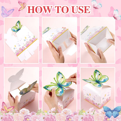 Ctosree 24 Pcs Butterfly Party Favor Boxes Floral Candy Treat Bags Pink Girl Butterfly Gift Paper Box Purple Blue Decor for Princess Birthday Party Baby Shower Supplies