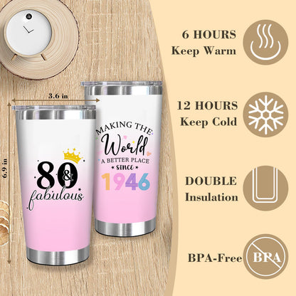 80th 1945 Birthday Gifts for Women, 80 Year Old Birthday Fabulous Gifts for Women, Cool 80th Gift Canvas Tote Bag Set for Woman, Turning 80th Cup Gift Basket for Her Mom Sister Wife