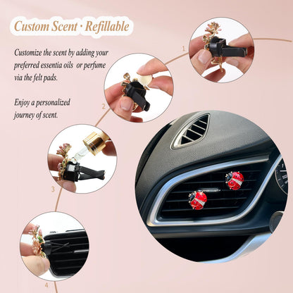 ORIESSE Ladybug Car Decor,2pcs Bling Lady Bug Air Vent Clips Car Air Freshener,Cute Red Car Accessories Gift for Women,Refillable Rhinestone Aroma Diffuser