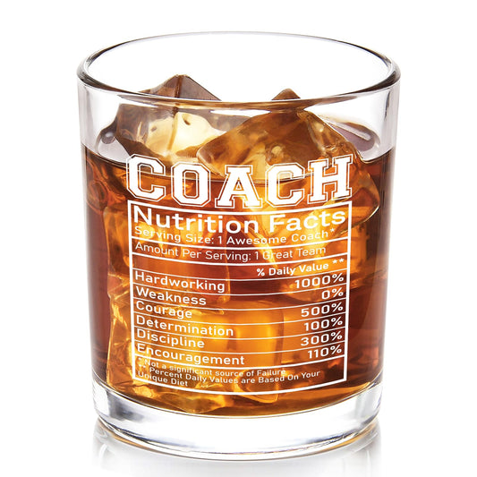 Futtumy Coach Nutrition Facts Whiskey Glass, Coach Gifts for Men, Basketball Coach Gifts, Baseball Coaches Gift, Best Coaches Gift for Soccer Softball Volleyball for Graduation Competition Christmas