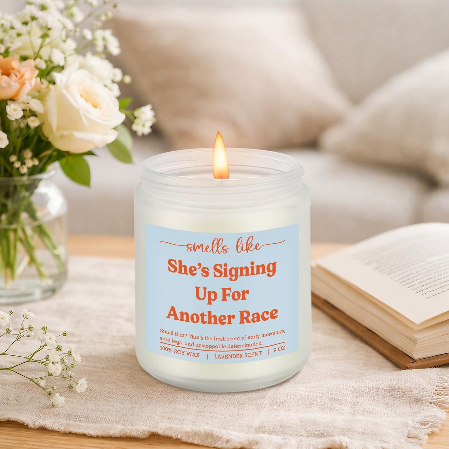 LEADO Scented Candle, Gifts for Runners Women - Marathon, 5k, Running Essentials for Women - Funny Mothers Day, Birthday, Running Gifts for Marathon Runners, Female, Girl, Her, Mom - Race Day Candle