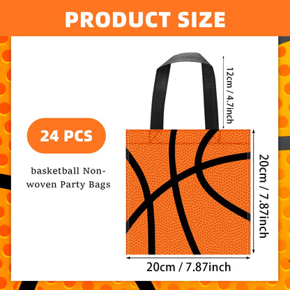 24 PCS Basketball Non-Woven Party Favor Bags with Handles Basketball Party Favor Bags Goodie Treat Candy Bag for Sports Theme Party Birthday 7.87 x 7.87 Inch