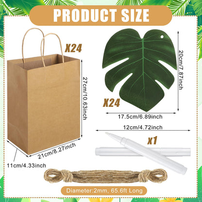 Dinifee 24 Set Hawaiian Aloha Gift Bags Bulk Tropical Luau Bachelorette Goodie Bags with Palm Leaves Monstera Kraft Paper Bridesmaids Beach Party Favors for Summer Hawaiian Wedding