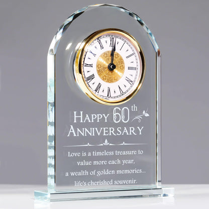 YWHL Happy 60th Anniversary Quartz Clock Gifts for Parents Grandparents, 60 Year Wedding Anniversary Glass Keepsakes Gifts for Couple, 60th Marriage Party Decorations (Battery not Included)