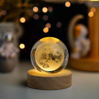 Crystal Moon Crystal Ball with Light Base Night Light 2.3Inches Glass Moon Globe Home Decor Birthday Gift for Women, Friends, Family