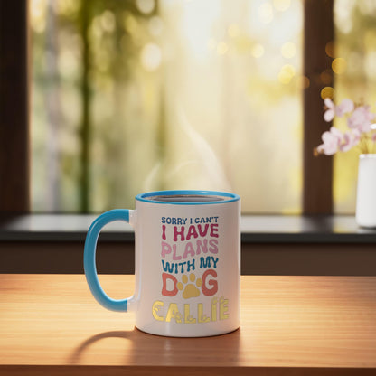 Dog Name Callie Personalised Gift Busy With My Dog Callie Ceramic Mug, Blue/White