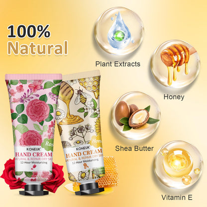 KONEUK 8 Pack Hand Cream Gifts Set for Women, Mini Hand Lotion Travel Size for Dry Cracked Hands, Bulk Hand Cream for Mothers Day Gifts, Bridal Shower Favors, Birthday Gifts, Teacher Gifts