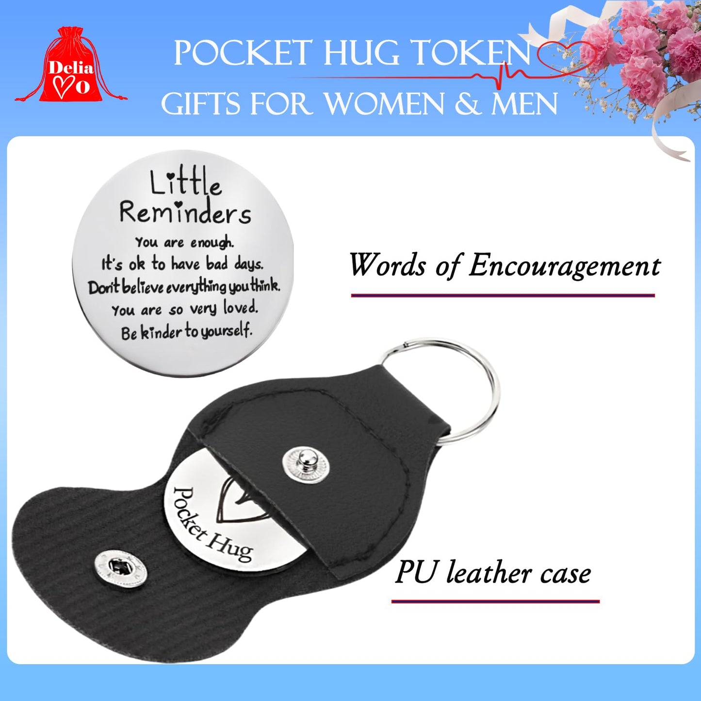 Pocket Hug Token Keychain for Women & Men - Inspirational Gifts for Him & Her Christmas Valentine's Day Graduation