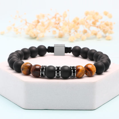 JoycuFF Gifts for Men Natural Tiger Eye Black Matte Agate Bracelets, Fathers Day Anniversary Christmas Birthday Gifts for Him Boyfriend Husband Brother from Girlfriend Wife, To My Man Bead Bracelets