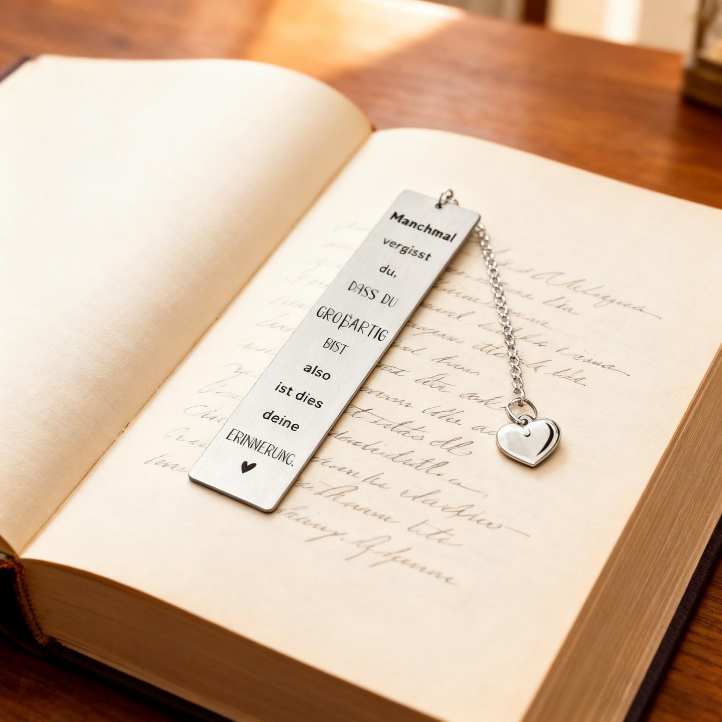 Inspirational German Bookmark with Heart Charm - You are Awesome Reminder - Stainless Steel Gifts for Women, Best Friend, German Speaker, Graduation - Includes Gift Box