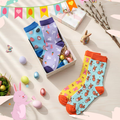 4 Pairs Easter Gifts for Men Funny Easter Rabbit Socks for Adult Egg Print Crew Socks Knit Unisex Novelty Spring Basket Stuffers Gifts