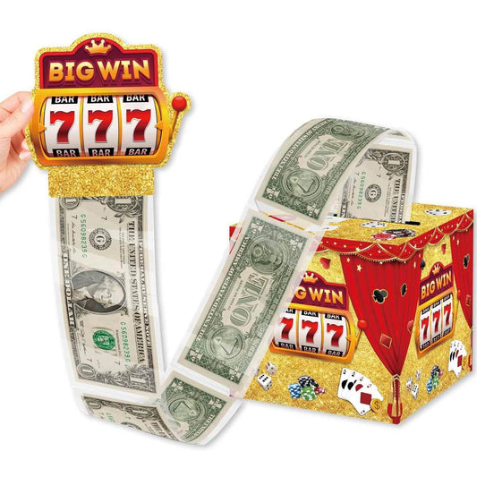 LEWRCPPY Casino Birthday Party Money Gift Box Big Win Happy Birthday Poker Box with Draw Strip Las Vegas Pull Out Cash Boxes Casino Theme Party Decorations for Casino Night
