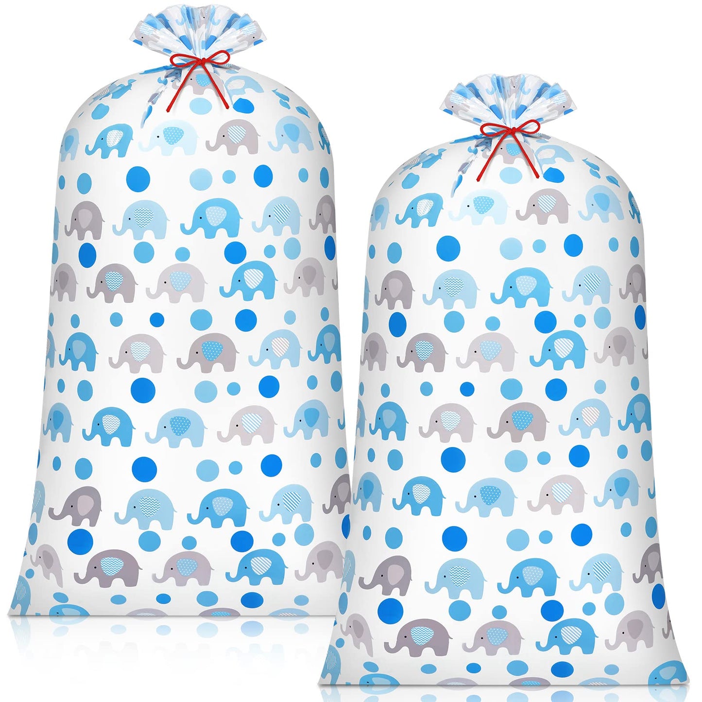Leinuosen 2 Pcs 70 Inches Extra Large Gift Bags for Baby Shower Jumbo Oversized Plastic Gift Bags with Ropes for Birthday Parents Party Favors(Blue Elephant Polka Dot)