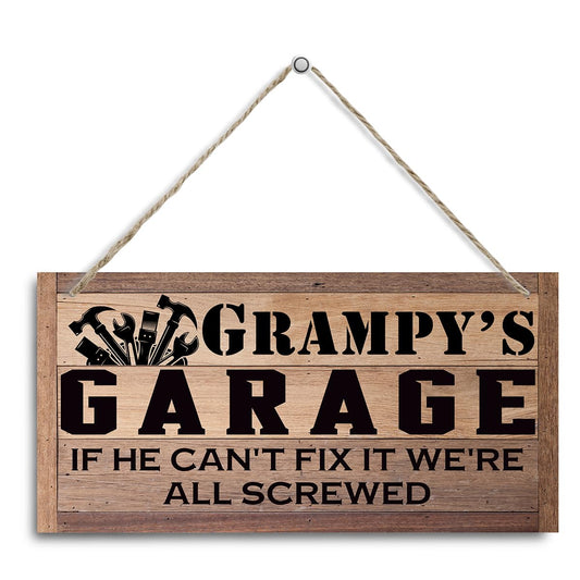 Grampy Gift, Grampy's Garage Sign Gift for Mechanic, Decorative Hanging Wall Plaque Wood Sign, Garage Hanging Decor, Farmhouse Home Decor, Funny Garage Decor, Father's Day Gift for Grampy Grandpa Dad