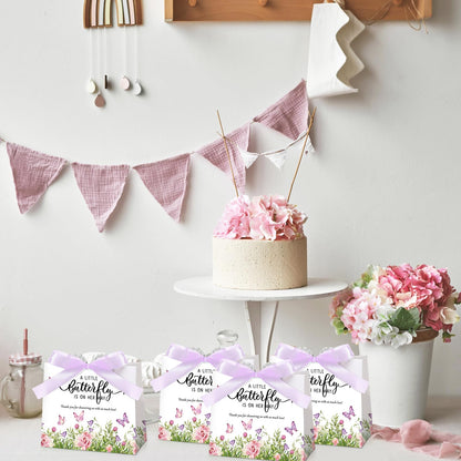 Spakon 25 Pack Butterfly Baby Shower Favors Gift Bags Goodie Bags with Handles and Bow Ribbon for Baby Shower Return Gift