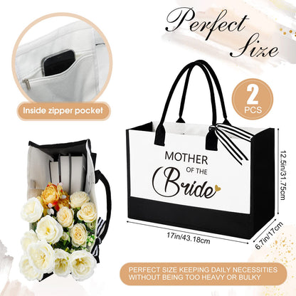 Aoriher 2 Pcs Mother of Bride and Groom Gift Set Canvas Tote Bag Bridal Shower Gifts for Mother of The Groom Bride for Wedding Bachelorette Engagement