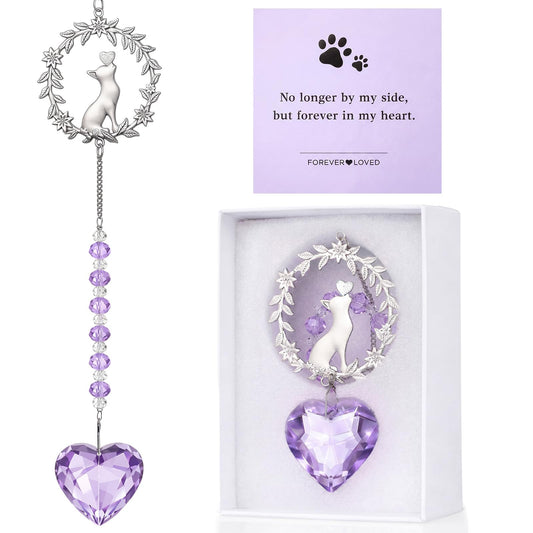 Kenning Pet Memorial Suncatcher Cat Memorial Gifts for Loss of Cat Sympathy Gifts Pet Remembrance Sun Catcher Bereavement Passing Away Remembrance Crystal Suncatcher Hanging Window Ornament (Purple)