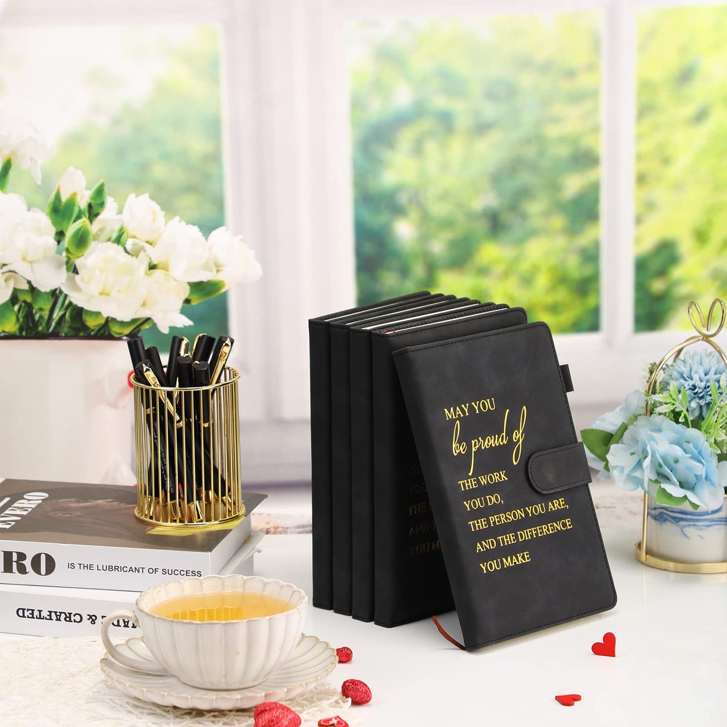 Kosiz 20 Pcs/10 Sets Employee Appreciation Gifts Bulk A5 Leather Notebook and Pen Inspirational Journal Pens for Teacher Appreciation Nurse Coworker Staff Team Gift(Black,May You Be Proud)
