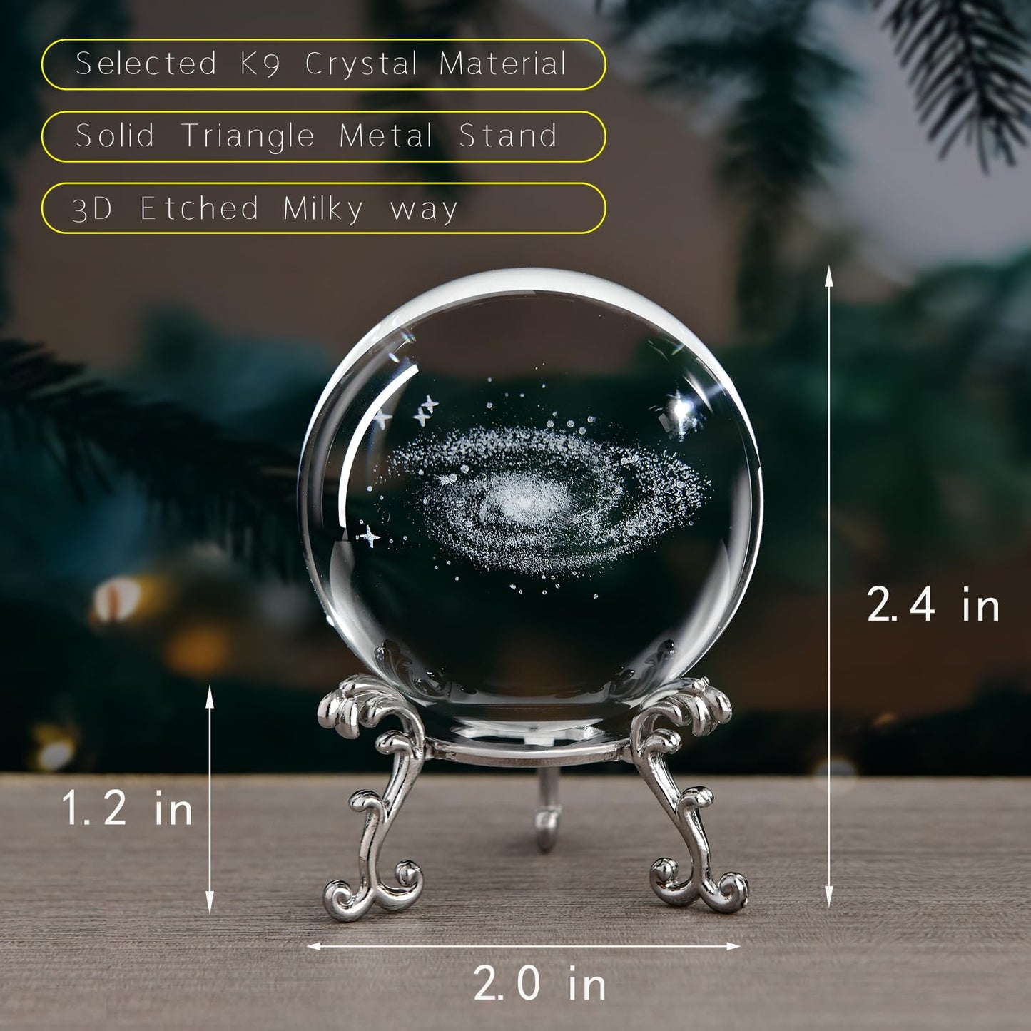 3D Laser Etched Galaxy Crystal Ball with Stand, 60mm Glass Sphere Decorative Balls Paperweight, Space Milky Way Astronomy Gifts
