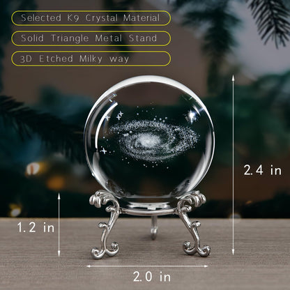 3D Laser Etched Galaxy Crystal Ball with Stand, 60mm Glass Sphere Decorative Balls Paperweight, Space Milky Way Astronomy Gifts