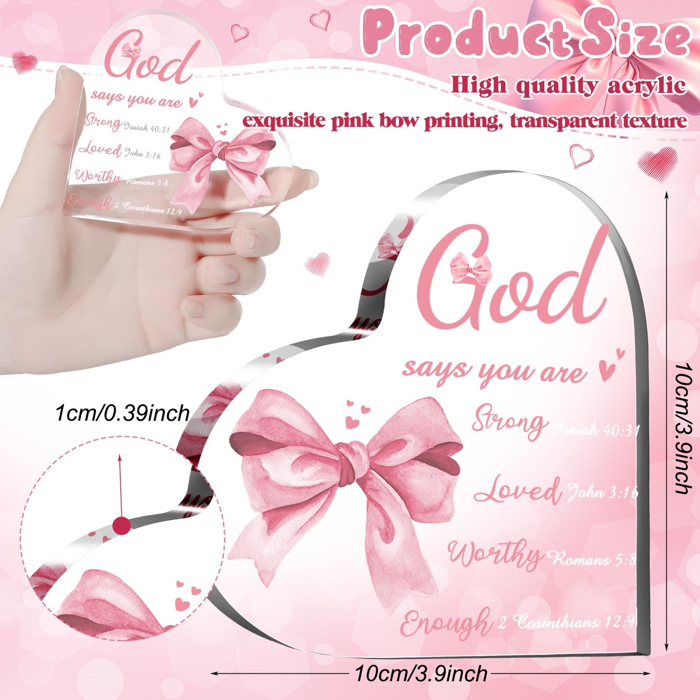 Funnymoom Christian Religious Heart Shaped Gifts for Women Pink Inspiration Religious Gift Bible Verse Faith Keepsakes Spiritual Gifts for Friend Mom Sister Valentine's Day Mother's Day Gift