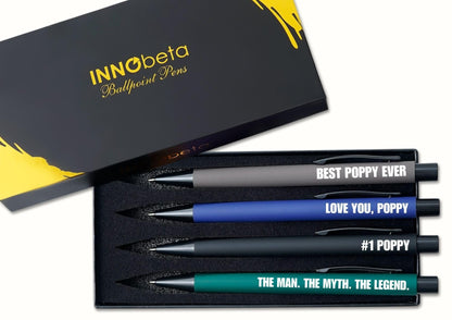 InnoBeta Poppy Gifts, Ballpoint Pen Set of 4, Gift Ideas for Grandpa from Grandkids on Birthday, Christmas, Father's Day, Retirement