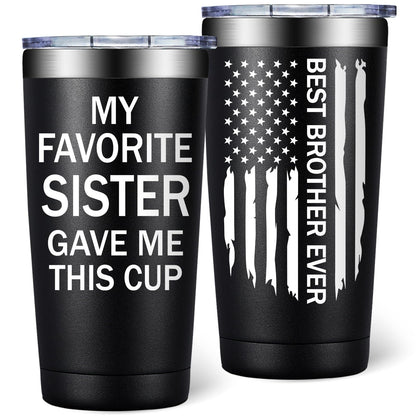 SpenMeta Brother Gifts from Sister - Funny Fathers Day Christmas Birthday Gifts for Brothers Adult - Best Brother Ever Gift - 20oz My Favorite Sister Gave Me This Cup