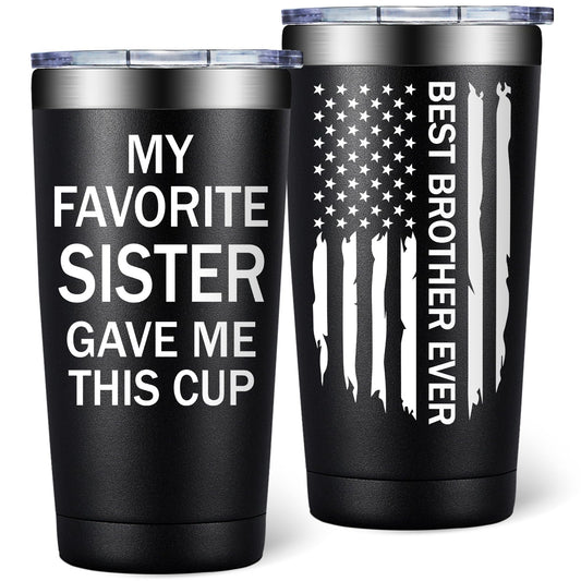 SpenMeta Brother Gifts from Sister - Funny Fathers Day Christmas Birthday Gifts for Brothers Adult - Best Brother Ever Gift - 20oz My Favorite Sister Gave Me This Cup