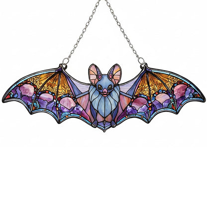 Bat Car Hanging Ornament, Stained Glass Style Bat Suncatcher, Gothic Rear View Mirror Decor, Halloween Bat Window Hanging, Witchy Gifts for Goth Women(Bat 4)