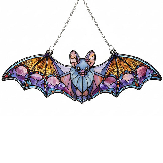 Bat Car Hanging Ornament, Stained Glass Style Bat Suncatcher, Gothic Rear View Mirror Decor, Halloween Bat Window Hanging, Witchy Gifts for Goth Women(Bat 4)