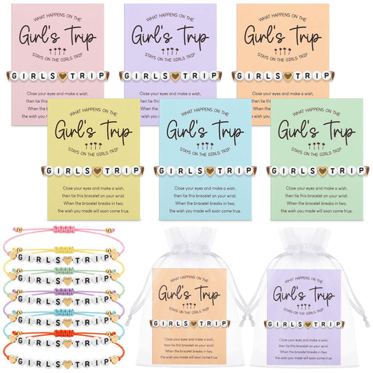 6 Pcs Girls Trip Bracelet Girls Weekend Gifts Favors Beaded Heart Bracelets with Cards Friendship Favors for Female Lady Friends Sisters Bestie Bachelorette Party