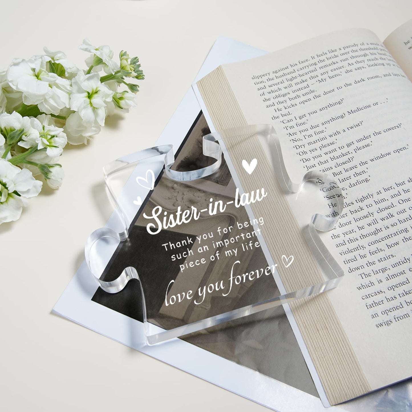 Sister in Law Birthday Gifts, Sister in Law Gifts - 4.9 x 3.7 inch Engraved Acrylic Block, Valentines Mothers Day Wedding Christmas Gift for Sister-in-Law
