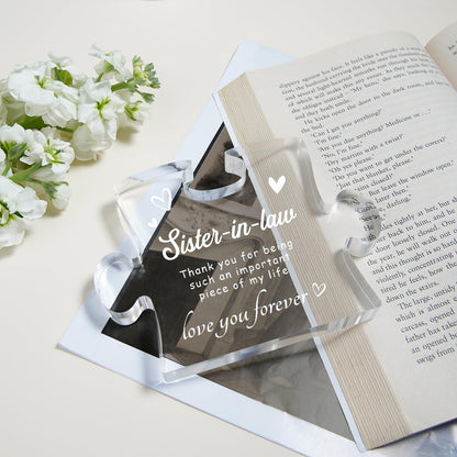 Sister in Law Birthday Gifts, Sister in Law Gifts - 4.9 x 3.7 inch Engraved Acrylic Block, Valentines Mothers Day Wedding Christmas Gift for Sister-in-Law