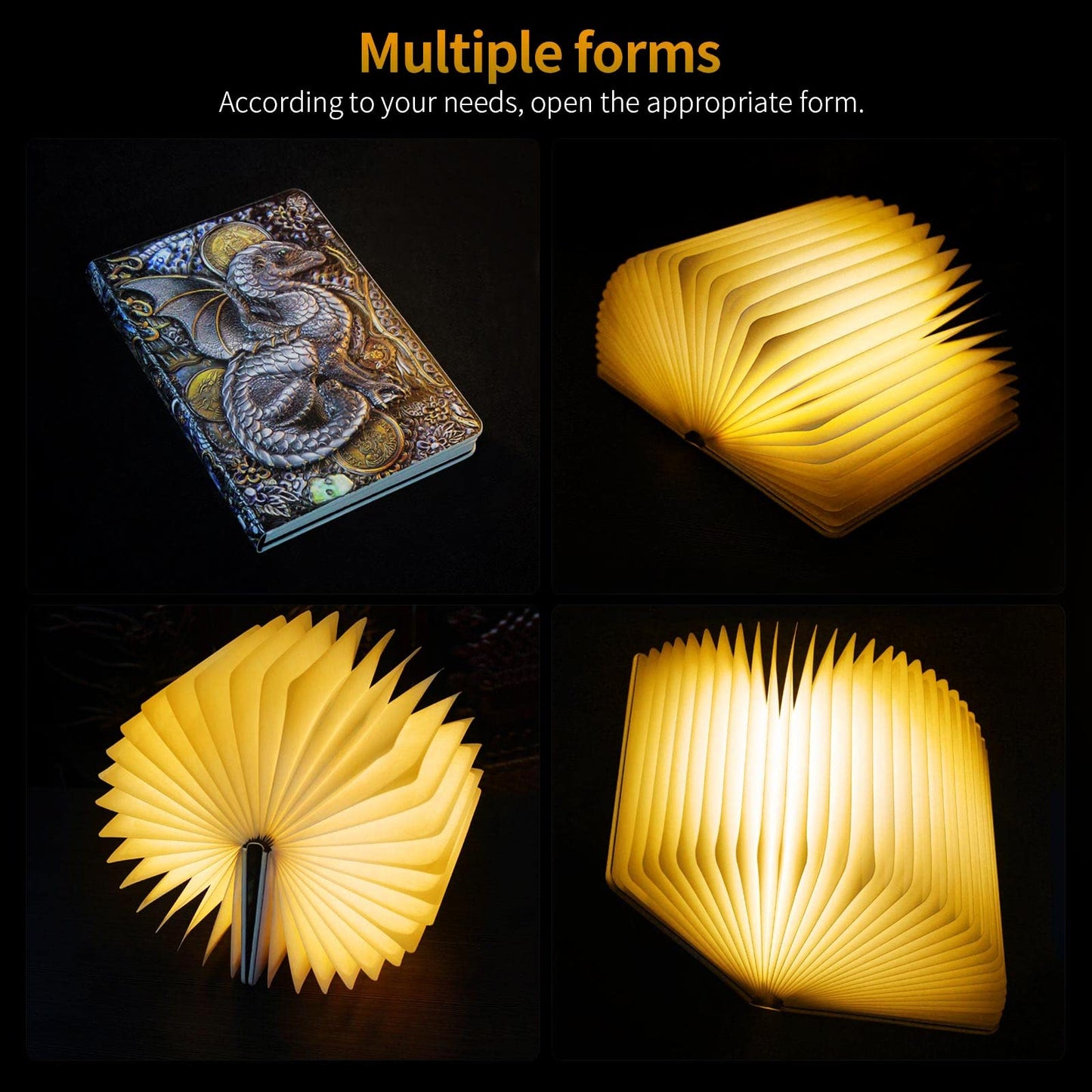 QXMGCBOK Folding Book Lamp Dragon Night Light, Book Light as Gifts for Book Lovers,Portable Bedside Light (3 Colors)