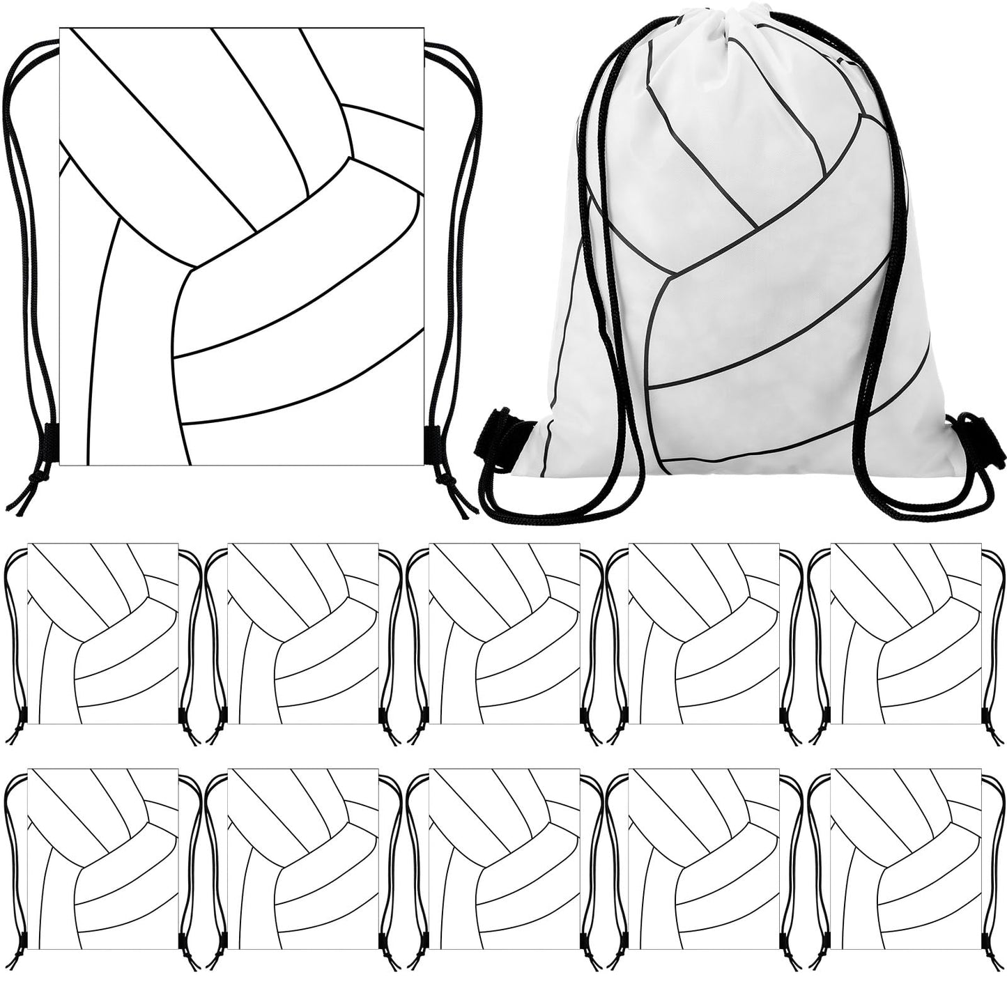 Dansydaisy 12 Pcs 12 In Volleyball Drawstring Backpack Bag Goodie Snack Gift Bags Sports Party Favors String Backpack Bulk(White)
