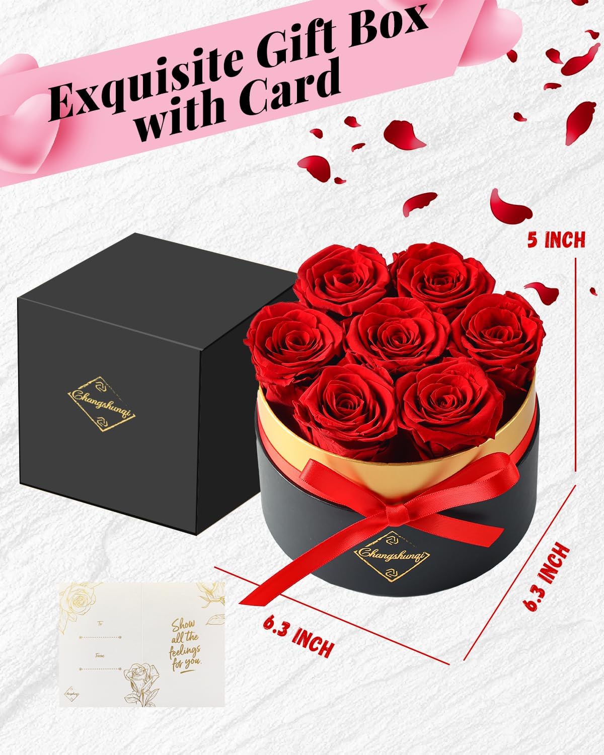 Changshunqi Forever Flowers Preserved Roses in a Box - 7 Preserved Flowers in a Box Last 2-3 Years, Rose Forever Birthday Flower Gifts for Women Her Wife Anniversary Mothers Rose Gift for Her