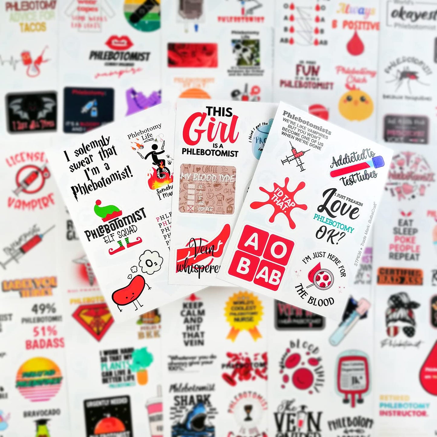 BulbaCraft 100 Pcs Phlebotomy Stickers, Phlebotomy Gifts for Women, Students & Men, Phlebotomist Accessories, Phlebotomist Decals for Laptops & Water Bottles, Gifts for Women & Men