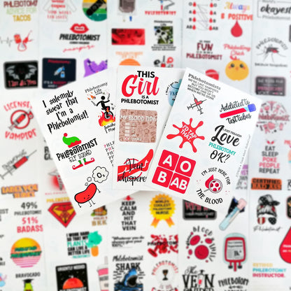 BulbaCraft 100 Pcs Phlebotomy Stickers, Phlebotomy Gifts for Women, Students & Men, Phlebotomist Accessories, Phlebotomist Decals for Laptops & Water Bottles, Gifts for Women & Men