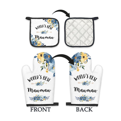 Mawmaw Gifts Oven Mitts and Pot Holders Sets, Gifts for Mawmaw from Grandkids Kitchen Decor Accessories Sets, World’s Best Mawmaw Heat Resistant Oven Glove Potholders for Kitchen Cooking