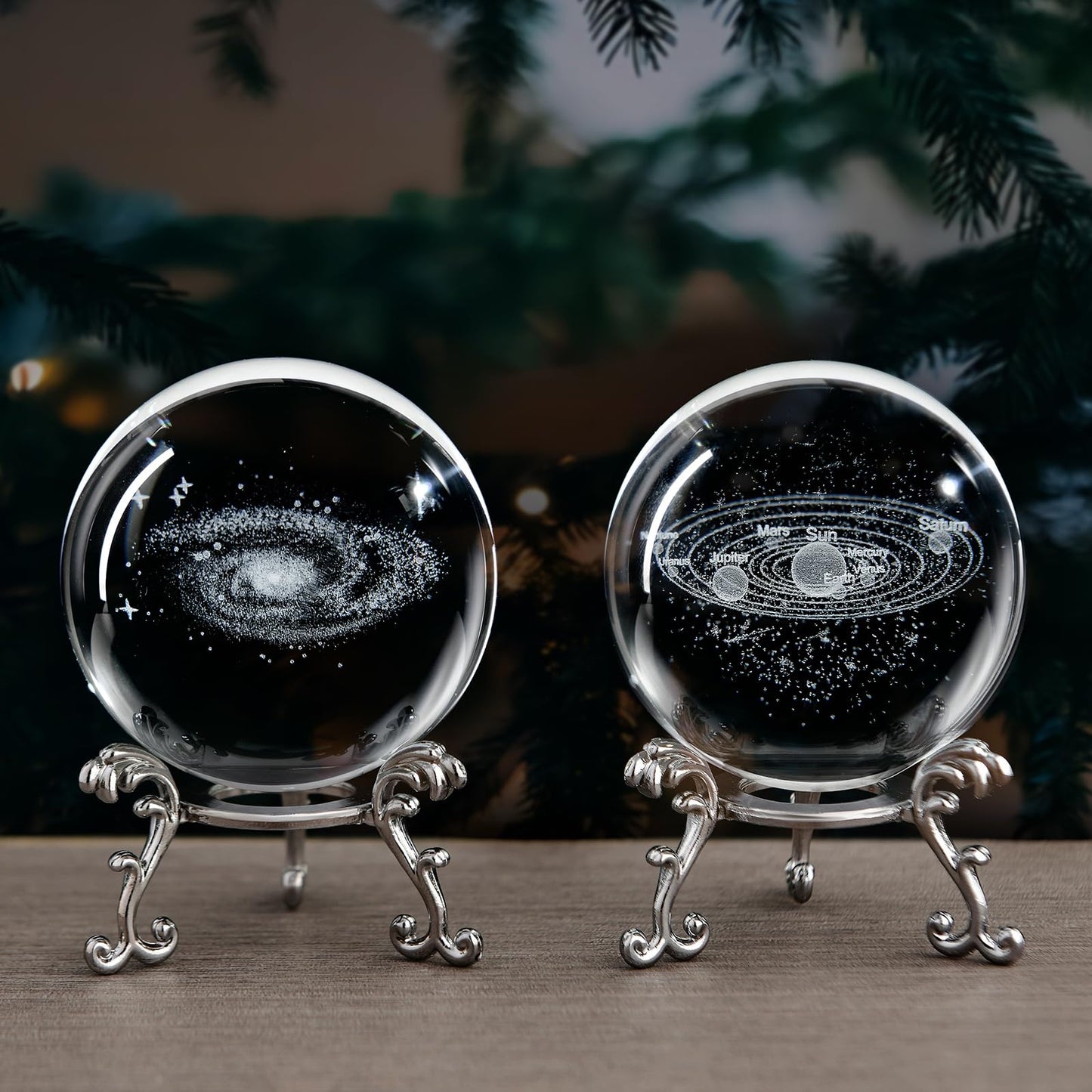 3D Laser Etched Galaxy Crystal Ball with Stand, 60mm Glass Sphere Decorative Balls Paperweight, Space Milky Way Astronomy Gifts