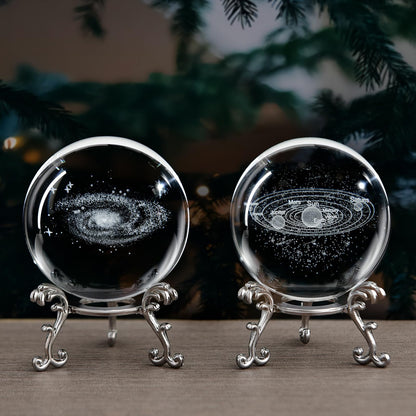 3D Laser Etched Galaxy Crystal Ball with Stand, 60mm Glass Sphere Decorative Balls Paperweight, Space Milky Way Astronomy Gifts
