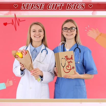 Glenmal 30 Pcs Thank You Nurses Bags with Tissue Paper Kraft Nurses Week Gift Bags Bulk Nurse Graduation Storage Bags Appreciation Nurse Goody Bags for Nurse Day Party Favors Gift Wrapping Supplies