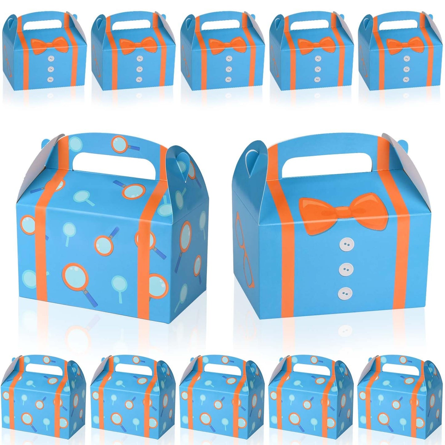 Bolsome 16 Pack Orange Blue Party Favor Boxes Blue Orange Cartoon Paper Treat Boxes for Birthday Party Baby Shower Party Supplies