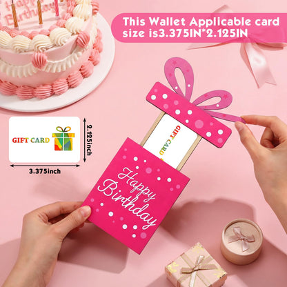 Kathfly Cheerful Birthday Gift Card Holders, Wooden Gift Cardholder Pull Out, and Cute Card Holder to Decorate Gifts for Wedding Birthday Note Cards and Business Cards(Pink)