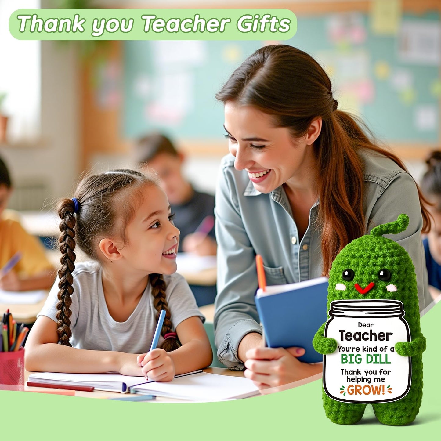 MAMAGIFTREE Teacher Appreciation Gifts- Unique Thank You Gift for Daycare Kindergarten Preschool Teachers Women, Funny Crochet Pickle Plush End of Year Back to School Gift for Teacher