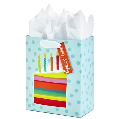 Hallmark 9" Medium Gift Bag with Tissue Paper (Rainbow Cake Slice) for Birthdays