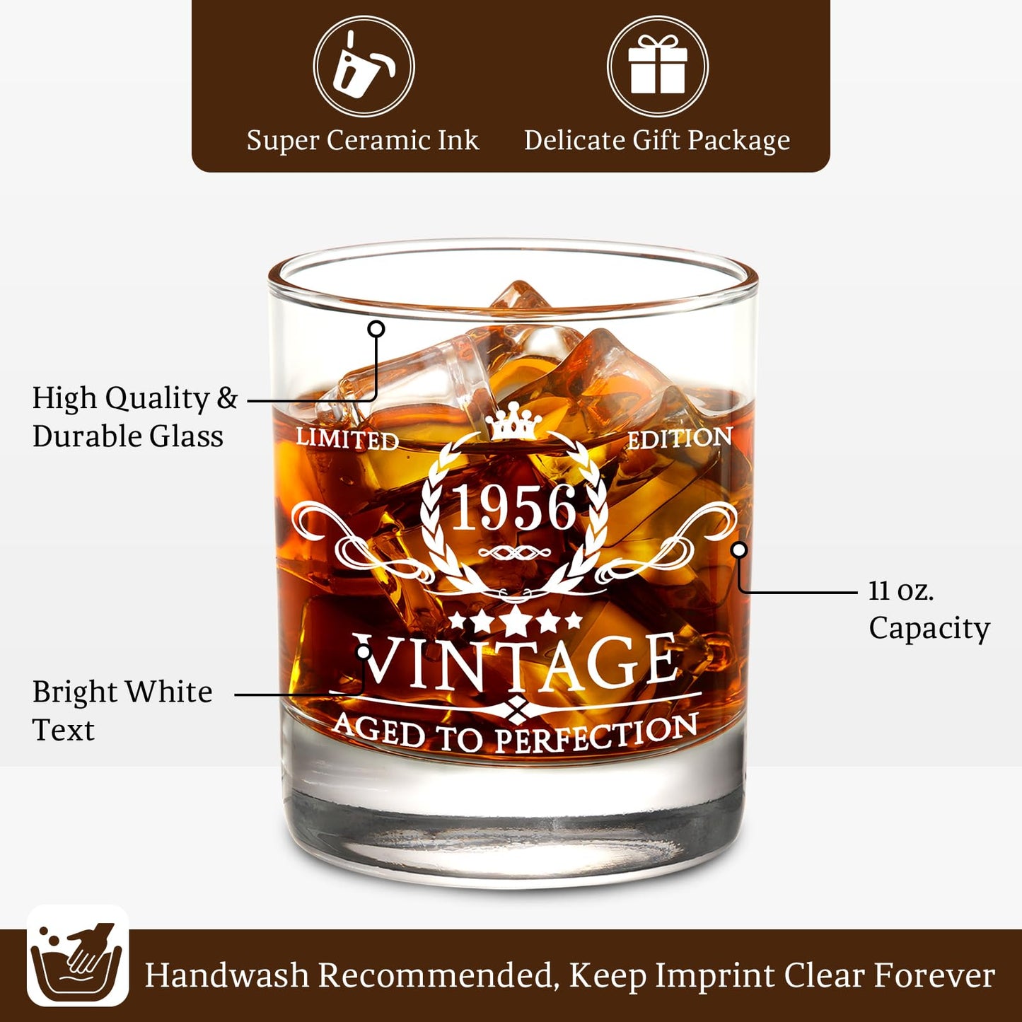 70th Birthday Gifts for Men Whiskey Glass Set - 70th Birthday Decorations, Party Supplies - 70 Years Anniversary, Bday Gifts Ideas for Him, Dad, Husband, Friends - Wood Box & Whiskey Stones & Coaster