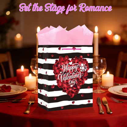 GMEMNOV Happy Valentines Day Gift Bag - 13" Large Valentines Bag with Tissue Paper & Handles, Valentine's Gift Bags for Her Him, Girlfriend Boyfriend, Wife Husband, Women Men Party & Celebrations